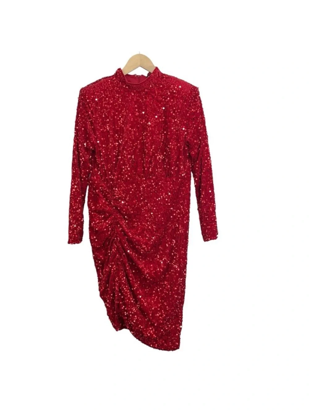 Eloquii Red Ruched Sequin Dress Long Sleeve Mockneck 16
